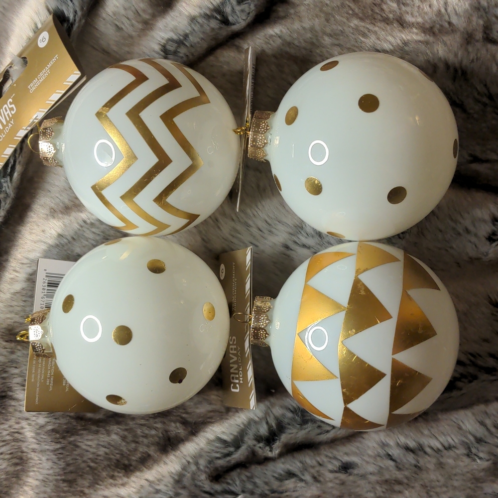 XL Glass Balls, Gold on White Glass